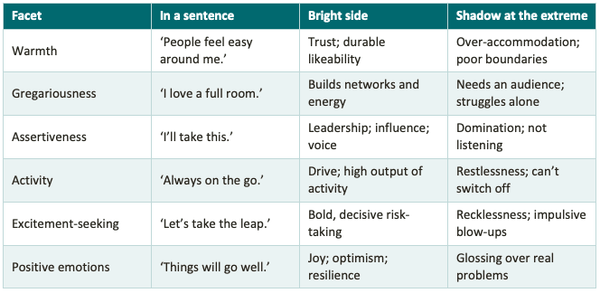 Facets of Trait Extraversion